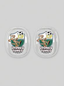 LOONEY TUNES X SHEIN 1個 Looney Tunes Wile E. Coyote 足球徽章 AirPods 保護殼，透明亮面設計，印有經典 Wile E. Coyote 運動徽章與數字13。全包覆防震保護，適合卡通愛好者與 Looney Tunes 粉絲的完美禮物。相容於 AirPods Max，耳機配件 - 無色 - 查看 6