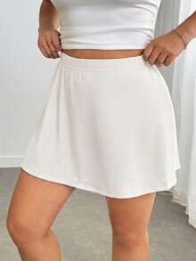 Enliva Plus-Size Women's Solid Color Basic A-Line Casual Mini Skirt (With Leggings), Suitable For Curvy Figures, Cool And Stretchy Fabric For Summer, For Apple And Rounded Body Shape - White - View 4