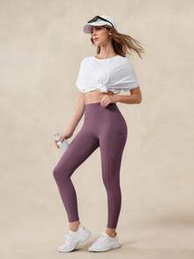 OutZeal Women Outdoor Leggings Solid Color Running Gym Yoga Cool Touch Tummy Control High Waist Mesh Panel Sport Pants Summer Spring - Purple - View 10