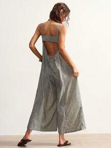 Bohemela Women's Summer Casual Vacation Loose Green Textured Woven Sleeveless Jumpsuit - Multicolor - View 8