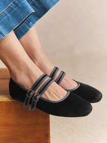 Rosivie Women's Casual Buckle Design Flat Loafers, Versatile For Daily Wear - Black. - View 9