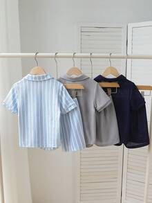 6件組小男孩紋理POLO衫與長褲套裝，精湛工藝，極簡時尚設計，展現男孩個性化風格，適合休閒日常與校園穿著，適合4-7歲兒童夏季穿著 - 彩色 - 查看 2