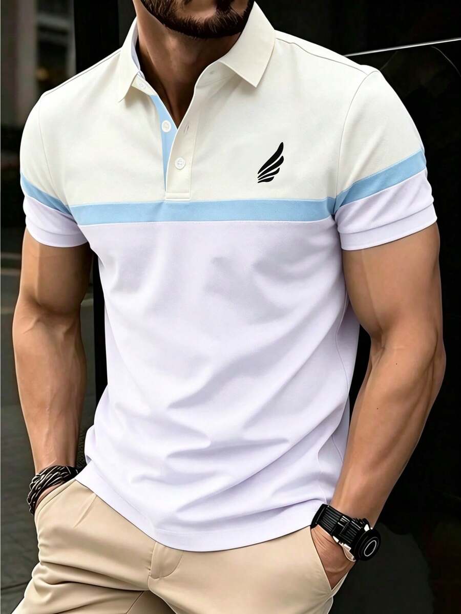 Manfinity Mode 男士對比色休閒短袖 Polo 衫 - 奶油色 - 查看 1