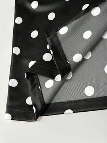 Franclia Women's Elegant Romantic Satin Polka Dot Print Ruffle Neck Sleeveless Pleated Dress, Suitable For Spring/Summer Outings And Dates - Black and White - View 5