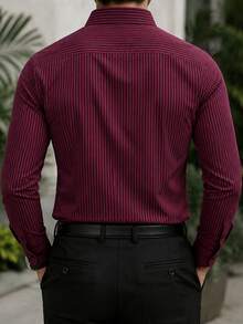 Manfinity Mode Men's Fashionable Business Casual Printed Stripe Long Sleeve Shirt, For Fall - Burgundy - View 2