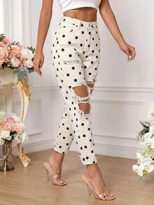 SHEIN PETITE 女士波点纽扣做旧休闲百搭日常牛仔裤 - 彩色 - 查看 6