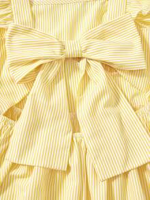 SHEIN Gaun Mini Lengan Pendek Bergaris Kuning & Putih untuk Remaja Putri, Manis & Elegan untuk Liburan Musim Semi/Panas - Kuning - View 4