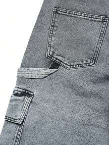 STEELVANCE Men's Fashionable Casual Multi-Pocket Washed Gray Denim Wide Leg Shorts - Grey - View 5
