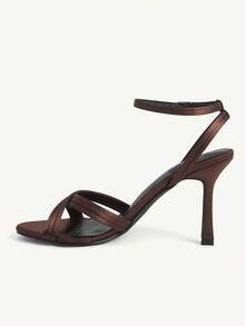 CUCCOO CHICEST Giày nữ ngoài trời, mũi tròn, gót cao mỏng, thiết kế quai chéo, chất liệu satin, kiểu dáng thời trang, đơn giản, thoáng khí, thoải mái, thích hợp đi hàng ngày dự tiệc, liên hoan, hộp đêm. - màu nâu - Xem 6