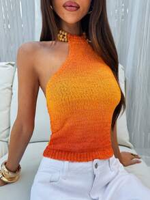 Aloruh Chaleco de punto de crochet con escote halter, anudado y espalda descubierta, con cuentas, para mujer, adecuado para vacaciones, uso diario, salidas y citas, estilo Y2K - Multicolor - Ver 7
