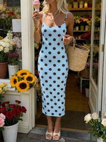 SHEIN EZwear 休闲简约度假风多巴胺色波点紧身吊带长裙，适合夏季、度假、波点印花连衣裙、波点、圆点、杜卡迪圆点、夏季连衣裙，适合日常通勤、约会、派对、秋冬夏季、圣诞节、新年、感恩节、派对、婚礼、海滩、毕业典礼、时尚、优雅、休闲、外出、约会、预订、通勤、闪亮、情人节、优雅、度假、休闲、Y2K、外出、毕业典礼等场合。 - 彩色 - 查看 4