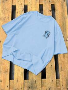 Manfinity LEGND Kaos Lengan Pendek Kasual Pria dengan Motif Cetak untuk Musim Panas dan Liburan - Baby Blue - View 2