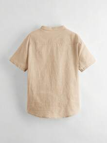 SHEIN 男童梭织短袖圆领半开襟衬衫 - 駝色 - 查看 2
