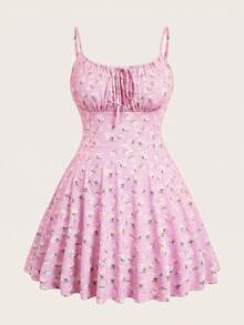 SHEIN EZwear 浅粉色性感修身针织迷你连衣裙，细肩带，夏季 - 淺粉色 - 查看 1