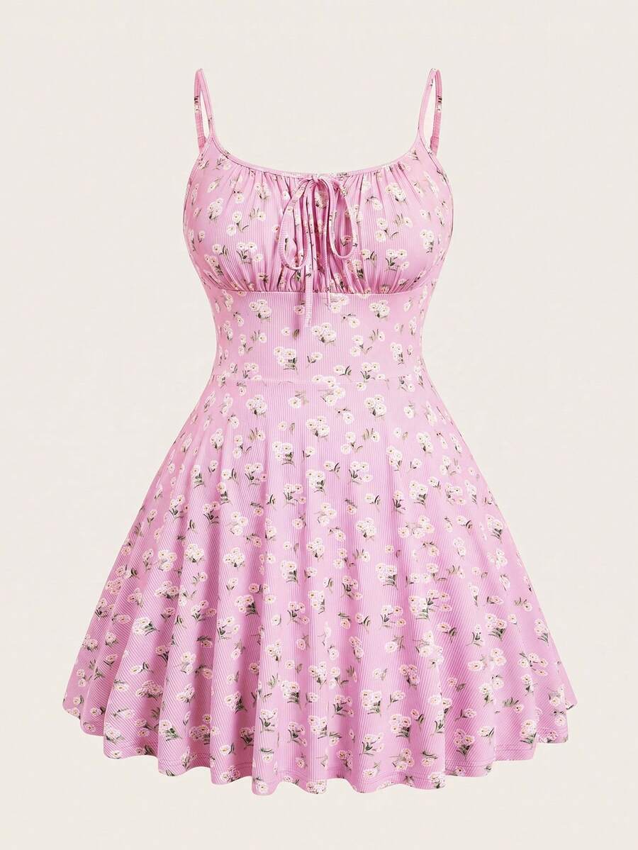 SHEIN EZwear 浅粉色性感修身针织迷你连衣裙,细肩带,夏季 - 淺粉色 - 查看 1