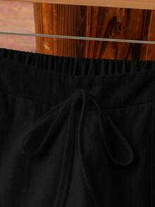 EMERY ROSE Women's Casual French Style Linen-Like Textured Flowy Soft Pocket Pants, Spring/Summer - Black - View 4
