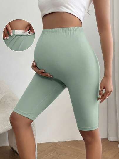 SHEIN Quần legging bầu màu trơn, cạp điều chỉnh được, phong cách casual đa năng mặc hàng ngày