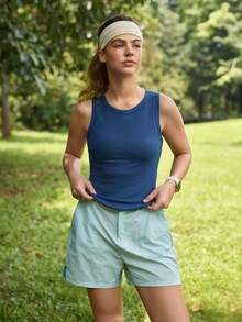 Exploreva Women's Solid Color Minimalist Sleeveless Casual Outdoor Tank Top - Blue - View 3