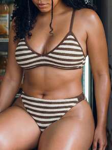Swim Mod 2026 New Spring/Summer Plus Size Women Knitted Jacquard Fabric Cute Style Sweet High Waist Pants Women Bikini Set, Suitable For Beach & Music Festival - Multicolor - View 7
