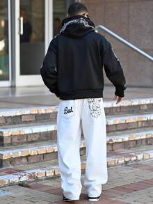 Devon Thys Áo hoodie thêu chữ tiếng Anh thời trang dệt kim hàng ngày cho nam, mùa thu, mùa đông, đồ đôi, áo dài tay - màu đen - Xem 6