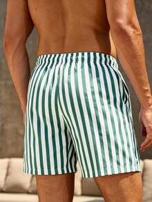 Manfinity KASUA Men's Drawstring Waist Striped Pocket Beach Shorts - Green - View 2