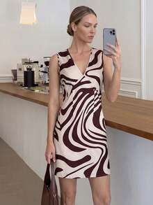 Easowa Women's Zebra Print V-Neck Sleeveless Mini Dress - Multicolor - View 4