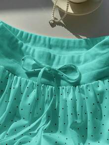 Comfortcana 女款綠色圓點印花休閒短褲，夏季 - 綠色 - 查看 4