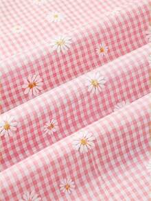 SHEIN LMoss Kids LMoss 女童纯色圆领宽松休闲上衣长裤套装，夏季 - 粉色 - 查看 5