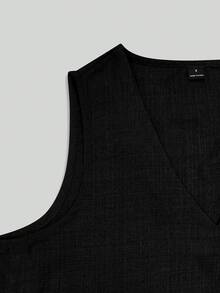 LUMIGAL Women's Solid Color Ruffle Hem Tank Top And Pants Casual Suit - Black - View 6