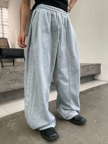 Claim Dot 男士纯色抽绳宽松运动裤，带口袋，度假休闲阔腿裤，送给老公、男友的礼物 - 灰色 - 查看 4