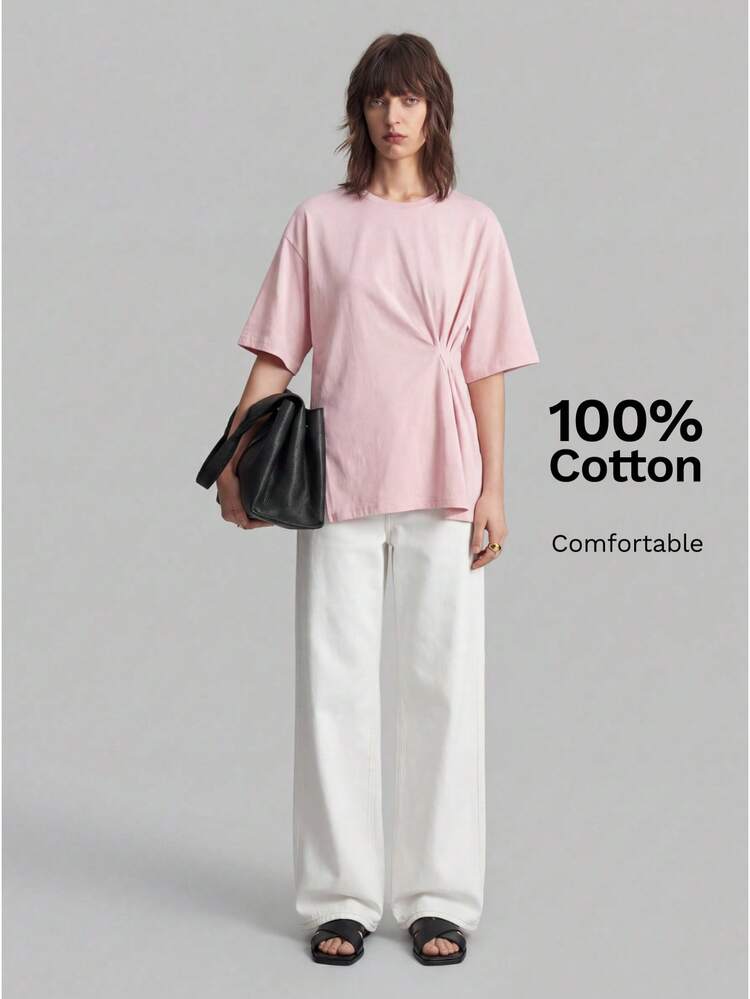 2026SS New Women's Plain Simple Casual Fitted T-Shirt, Loose T-Shirt, Business Casual Women's Clothing, Vacation Beach Birthday Party Outfit, Teacher Uniform, Basic Top, Back To School, Office Wear,Summer Top
