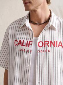 Airaco Men's Summer Letter Print Striped Shirt - White - View 3