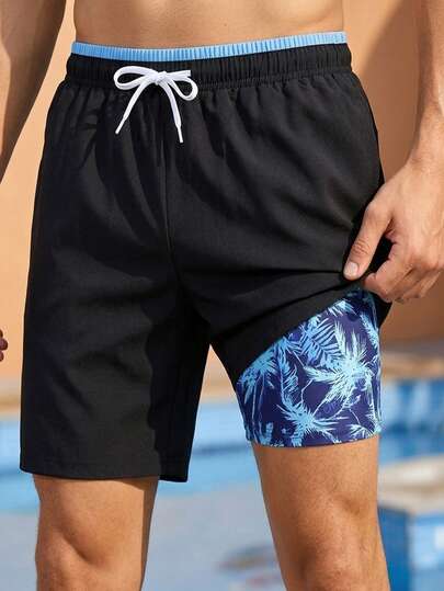 SHEIN Teen Boys' Casual 2 In 1 Woven Beach Pants, Suitable For Swimming, Vacation, Music Festivals, Surfing, Spring/Summer