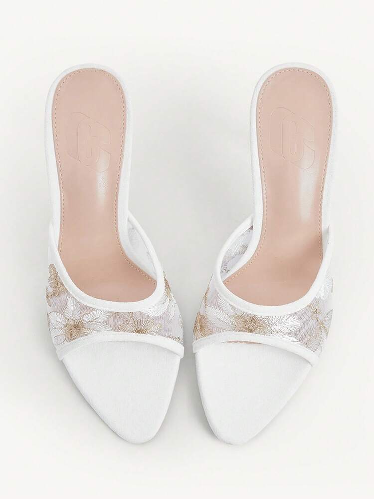 CUCCOO CHICEST Mesh Gold Thread Embroidery Pointed One-Word Drag Thin Heel Sandals, Outer Wear, National Style High Heels