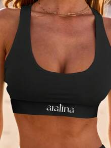 Aralina Áo croptop thể thao năng động mùa xuân hè, kiểu dáng racer back, có túi đựng điện thoại. - màu đen - Xem 1