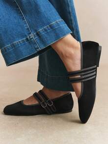 Rosivie Women's Casual Buckle Design Flat Loafers, Versatile For Daily Wear - Black. - View 11