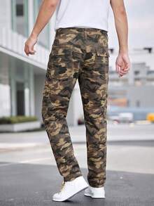 Manfinity Quần jean nam denim thường ngày đa năng, có túi, nút, họa tiết rằn ri, chữ cái, hình chữ thập. - màu nâu - Xem 2
