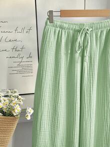 Comfortcana Plus Size Women's Solid Color Drawstring Waist Loose Casual Pants Fall - Green - View 8