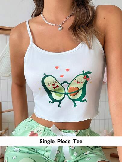 SweetSlumber Comfortabele damescamisole met cartoon avocado print, zomerse nachtkleding