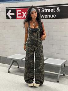 StreetHx Women's Casual Versatile Everyday Wear Camouflage Denim Jumpsuit - Multicolor - View 6