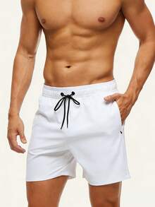 Manfinity KASUA Pantalones de playa casuales holgados con cordón y bolsillos de unicolor para hombres de talla grande, para vacaciones - Blanco - Ver 4