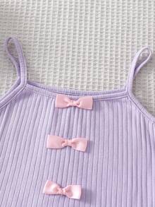 Bộ đồ mặc nhà 1 set cho bé gái mùa hè, áo dây quai nơ họa tiết hoạt hình trái tim và anh đào đơn giản thời trang thoải mái tinh nghịch kèm quần short - Hồng - Xem 4