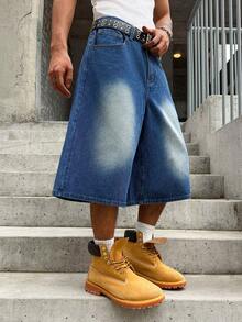GALLERY FADE Quần denim capri nam phong cách đường phố trẻ in hình rồng - Rửa trung bình - Xem 2