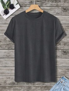Manfinity Homme Men's Solid Color Round Neck Casual Versatile Daily Wear Short Sleeve T-Shirt, Holiday - Grey - View 3