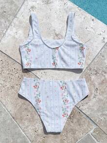 SHEIN Bộ đồ bơi hai dây và bikini tam giác tối giản, thoải mái cho bé gái tuổi teen, thích hợp cho mùa hè. - Màu xanh lam - Xem 2