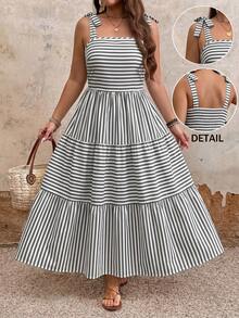 EMERY ROSE Vestido sin mangas a rayas con volante en el bajo para mujer talla grande - Multicolor - Ver 3