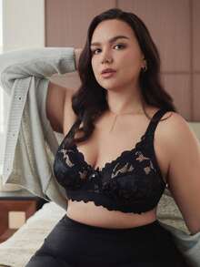 Sujetador con aros y encaje para mujer de talla grande - Negro - Ver 6