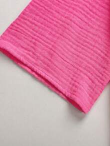 SHEIN Tween Girls' Summer Casual Vacation Textured Linen Shirt Set - Hot Pink - View 7