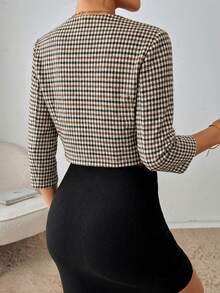 SHEIN Essnce Women's Plaid Print Pleated Elegant Commuter Jacket, Spring/Summer - Multicolor - View 2