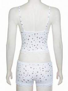 INAWLY Women's Lace Patchwork Camisole And Shorts Casual 2 Pieces Set - Multicolor - View 4